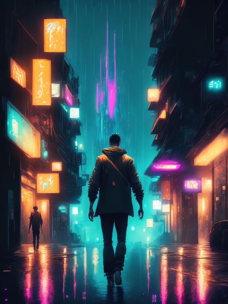 00434-2866331949-a man walking on the street at a rainny night, big towers, cyberpunk, realistic anime style.png